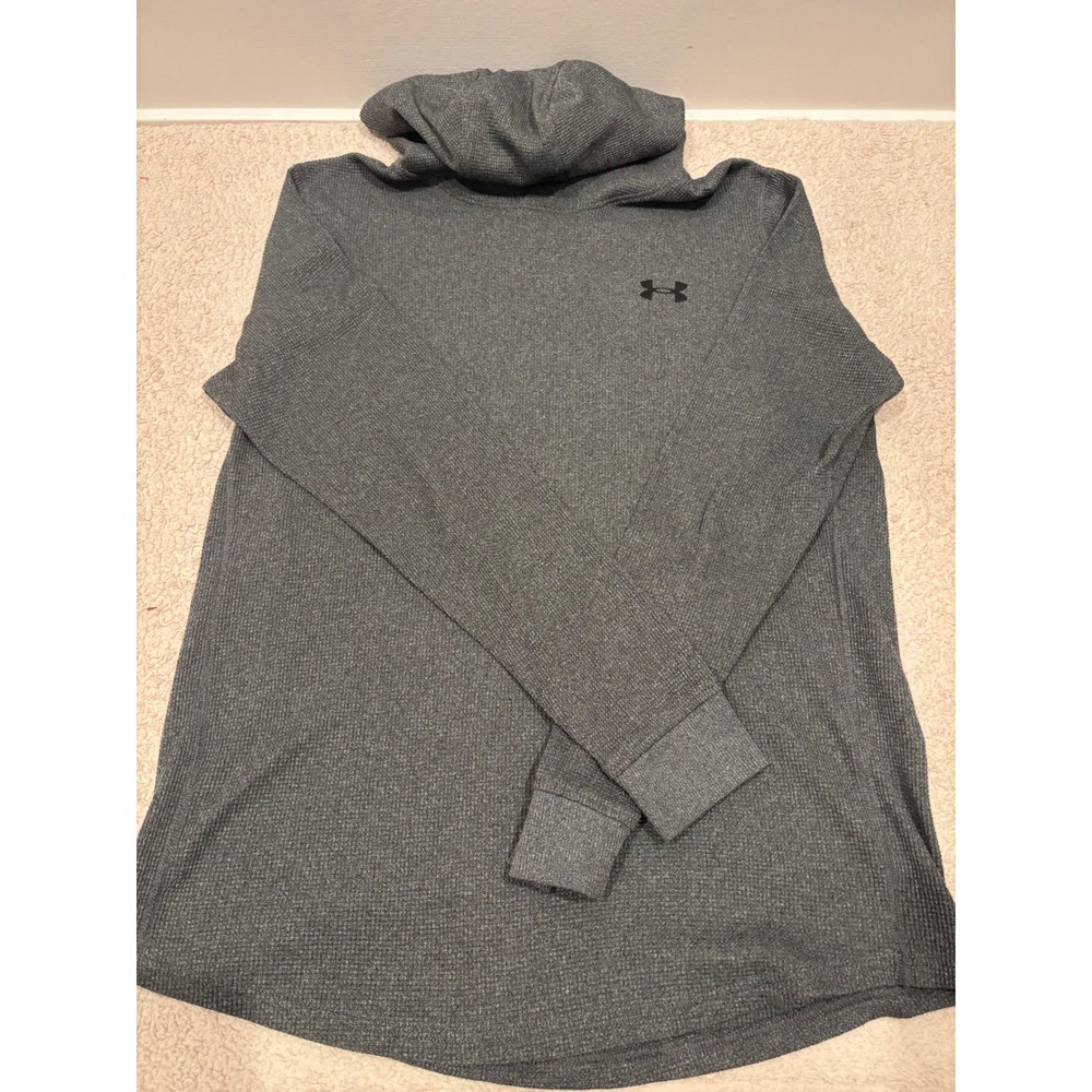 Under Armour Mens Waffle Knit Hoodie Gray Thermal Pullover 1302382 Small